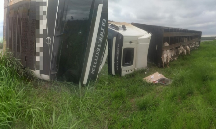 Motorista tem braço amputado ao tombar caminhão na BR-060, em Jataí